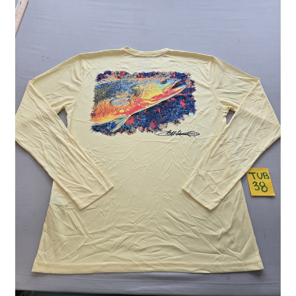 Be A Fish Mens Medium Yellow Long Sleeve UPF 50 Fishing Shirt Bill Edwards Fish